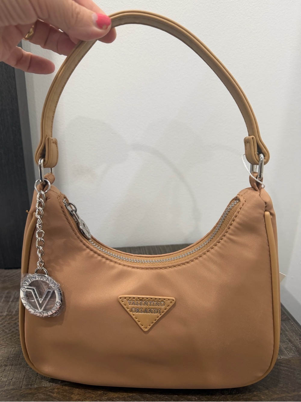 Valentino Orlandi Tan Shoulder Crossbody Bag with Silver Accents